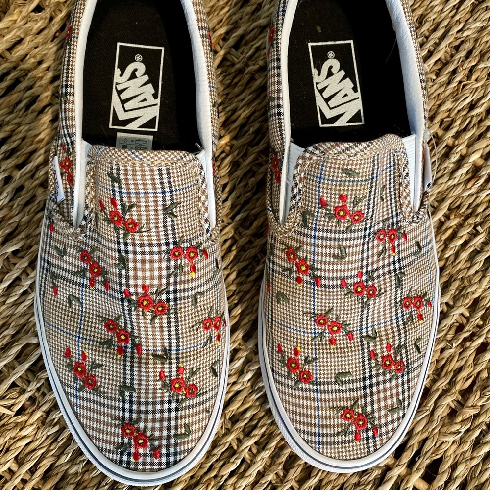 Glen Plaid and Floral slide on vans